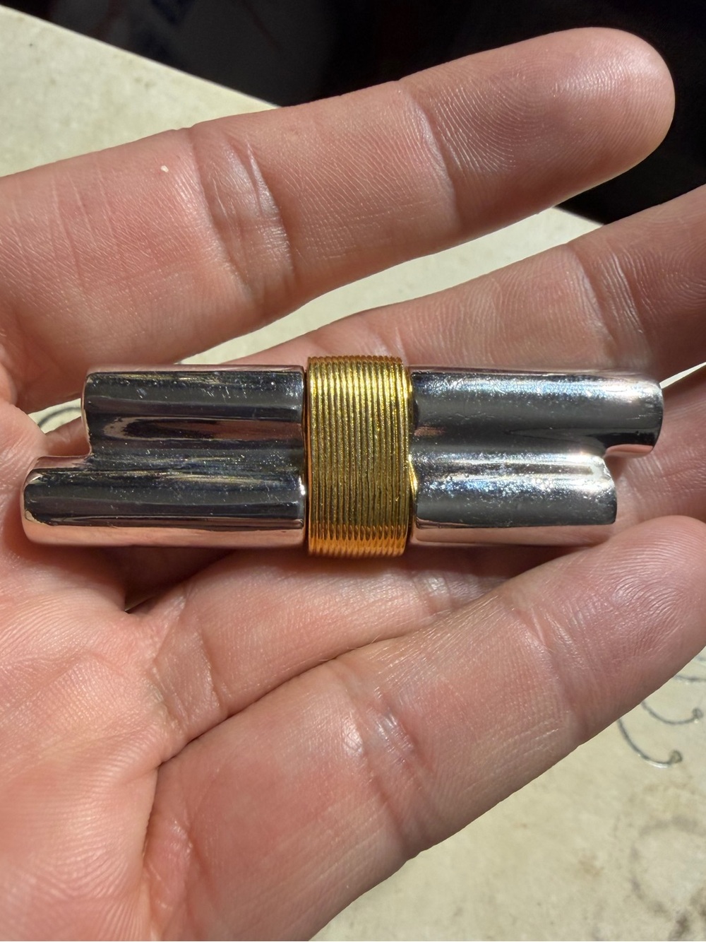 Vintage Two-Tone cylindrical Brooch